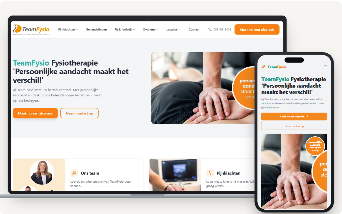 TeamFysio website op desktop en mobiel